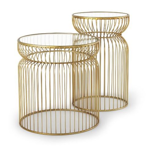 Shani Set Of 2 Round, Gold Metal W/ Glass Accent Tables | Mercana - Latest Furniture Trends ... inside Shani Round, Gold Metal With Glass Accent Tables, 2-Piece Set